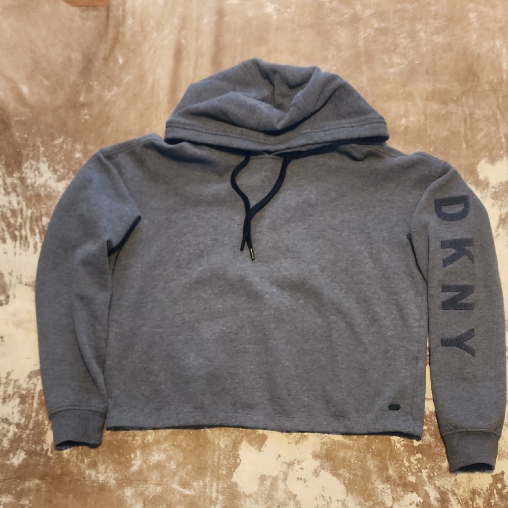 DKNY Charcoal Pullover Cropped Hoodie. Size: M